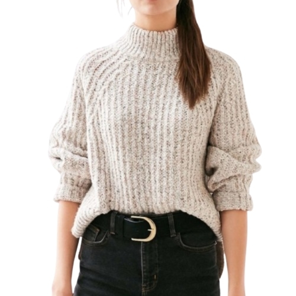 Silence + Noise Oatmeal Soft Wool Blend Mock Neck Sweater Size S Ribbed Cozy